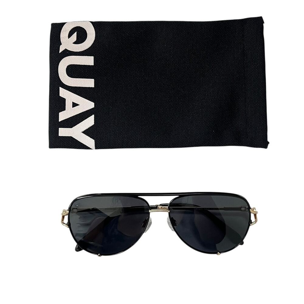 Quay Australia High Key Twist Aviator Sunglasses Black Smoke